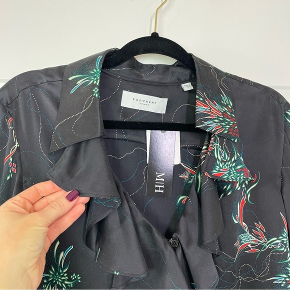 New Equipment Mathilda Floral Washed Silk Ruffle Long Sleeve Blouse Womens Small - Picture 8 of 11